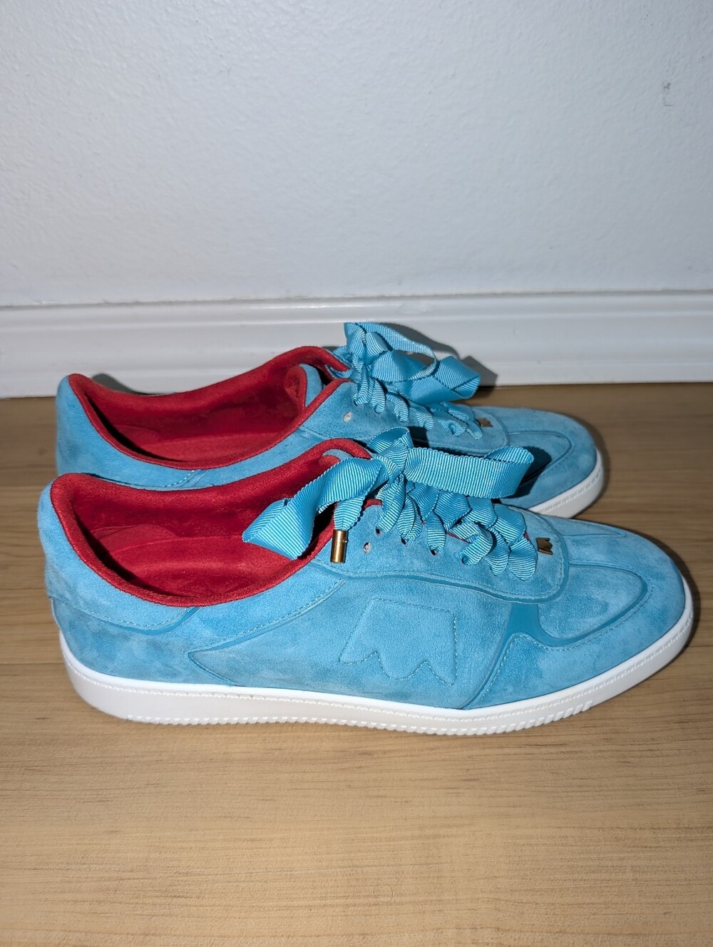 Birdies The Jay Aqua Suede Women's Lace-Up Sneakers with Red Lining 7.5